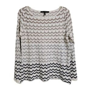 White House Black Market Sweater Womens L White Metallic Chevron Zigzag Knit Top